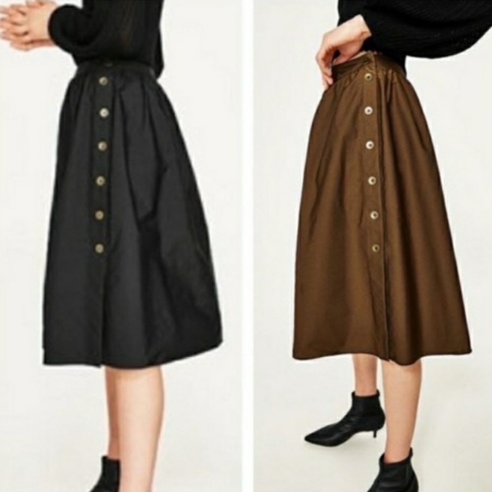 Zara reversible skirt in black/brown side buttons sz XS NWT BP1